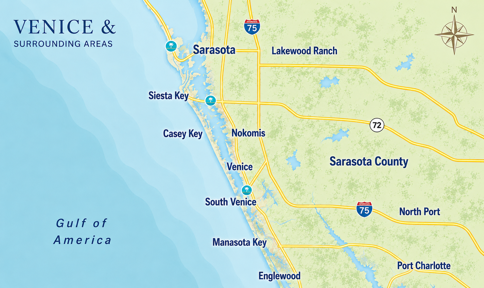 Map of Venice, Florida and surrounding Sarasota County areas